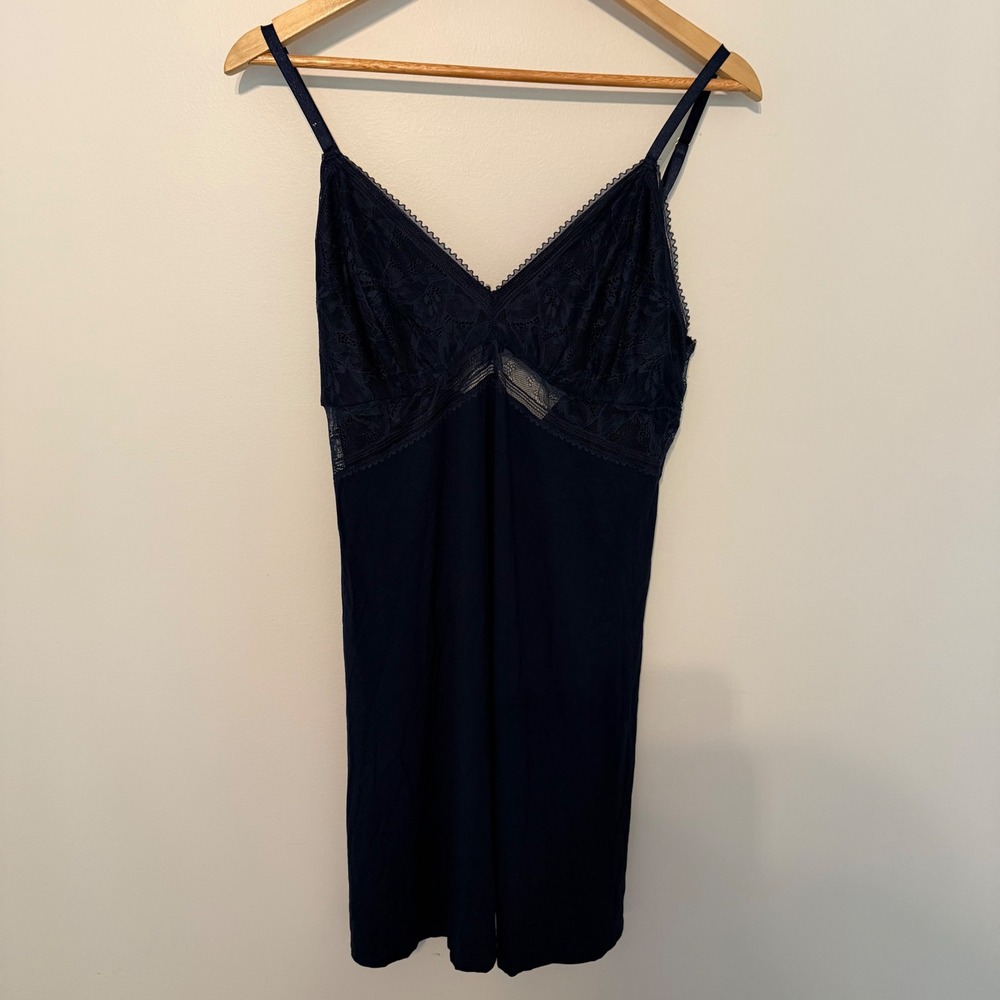 Soma Cool Nights Lace Trim Chemise Nightgown Navy Blue Sleep Dress Large